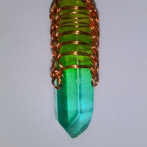 Handmade Viking Copper Wire Wrapped Aura Quartz